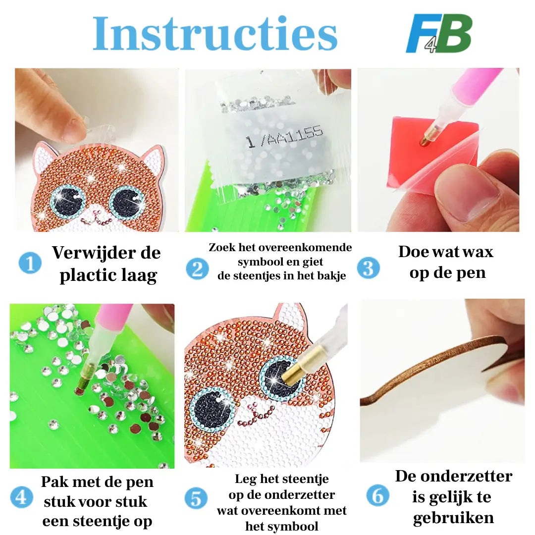 Instructies voor diamond painting onderzetter, stapsgewijs proces