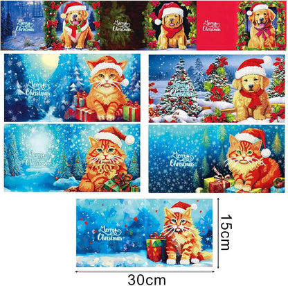 Diamond Painting Karten - Weihnachtskarten (2) - 15x15cm - 8-teilig - Runde Steinchen - Mit Umschlägen