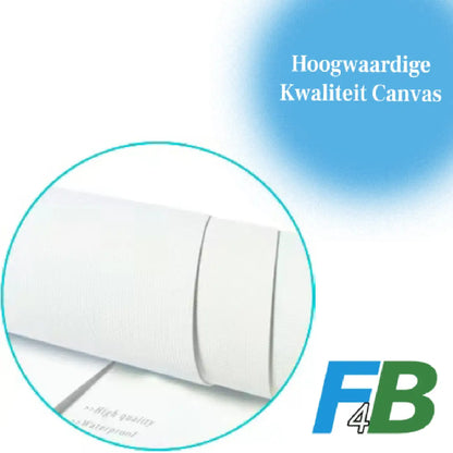 Hoogwaardige canvasrol voor diamond painting, met de tekst 'Hoogwaardige Kwaliteit Canvas' in een blauwe cirkel.